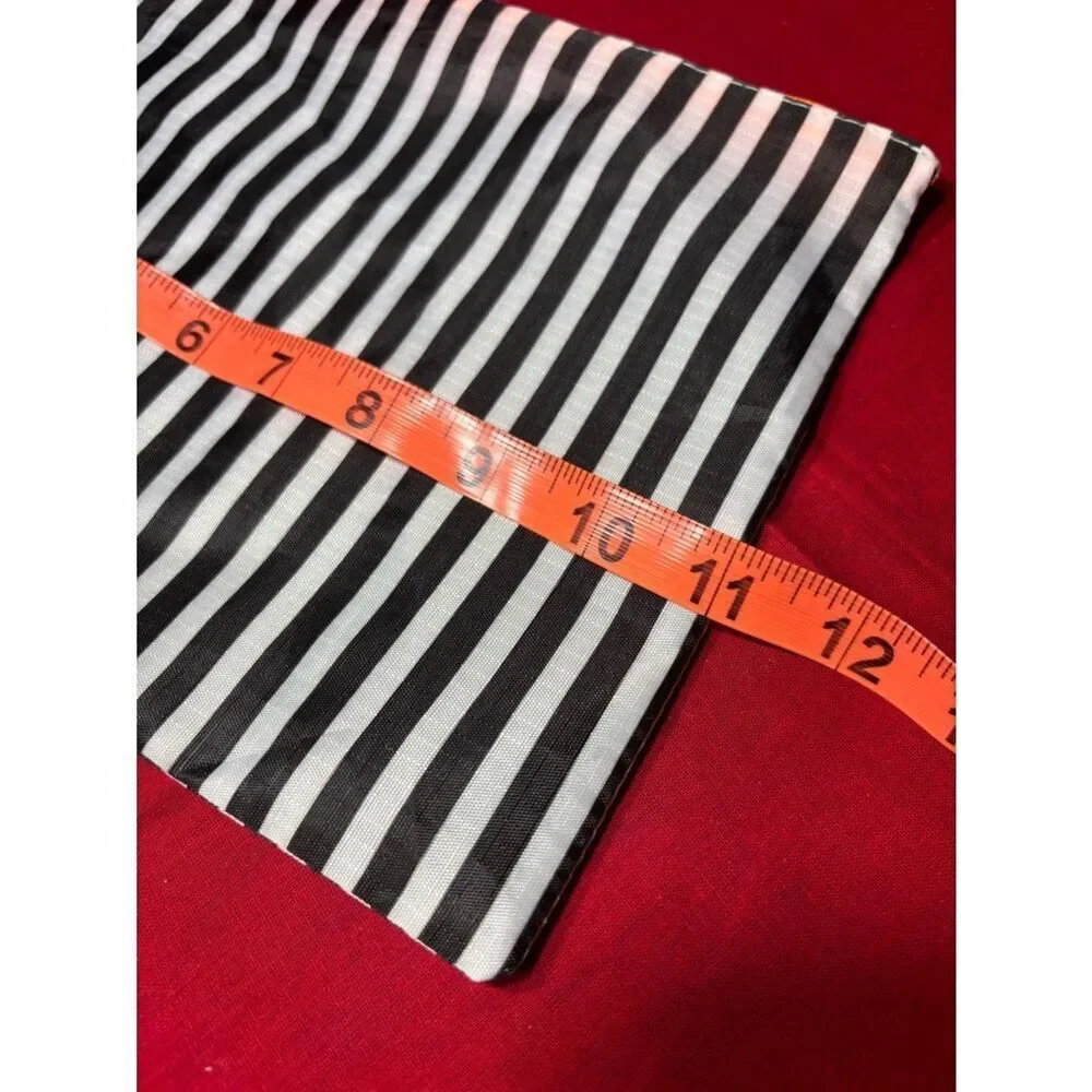 Black and White Striped Zipper Pouch with Trim